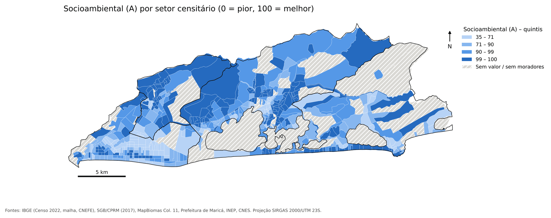 Map of the socio-environmental sub-index by census tract