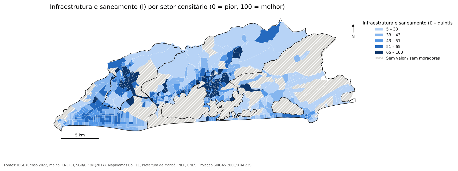 Mapa del subíndice de infraestructura y saneamiento por sector censal